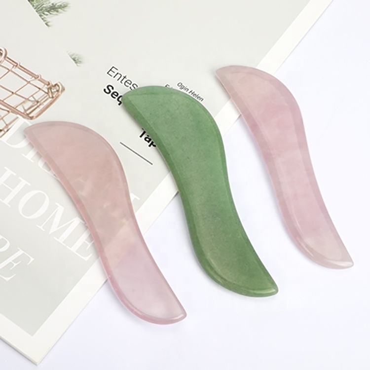 Wholesale Natural Jade Crystal Facial Guasha Massage Tool Green Aventurine Rose Quartz S-shaped Gua Sha Stone