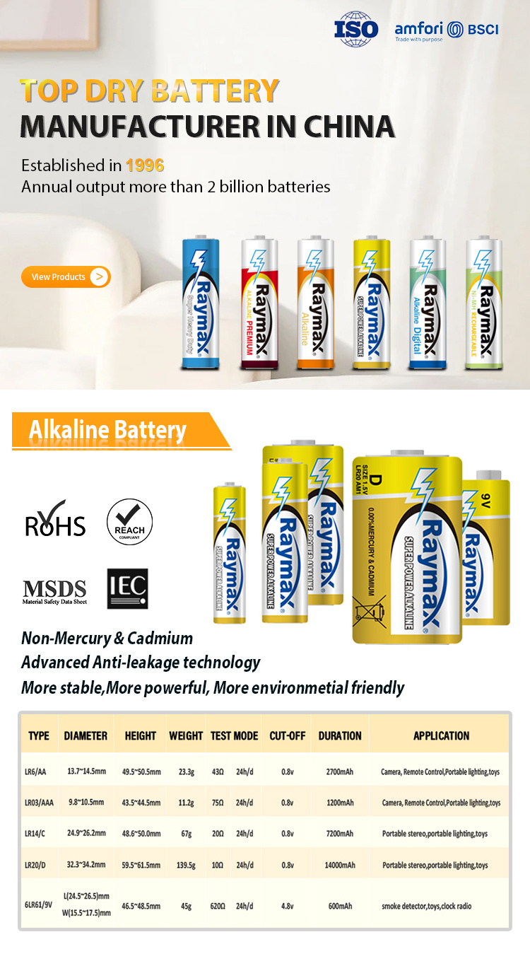 Raymax  2600mAh am3 aa 1.5v lr6 Alkaline LR6 Double A Alkaline Batteries Battery