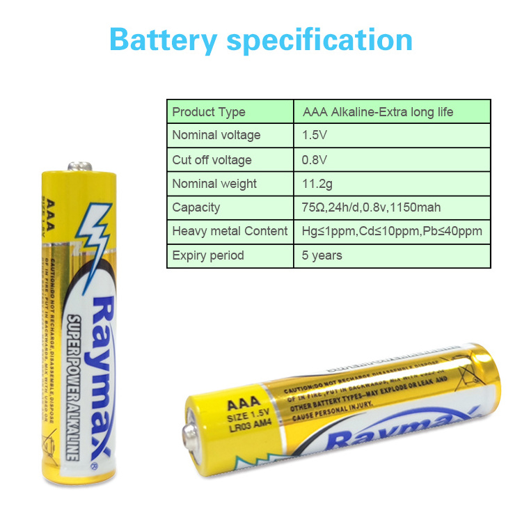 Raymax Good Quality 1.5 Volt   Battery AAA Alkaline  Batteries Alcaline Plias aaa