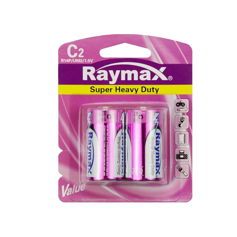 Raymax  1.5v um2  R14 C Size battery Super Zinc Carbon Dry  Heavy Duty Battery For flashlight