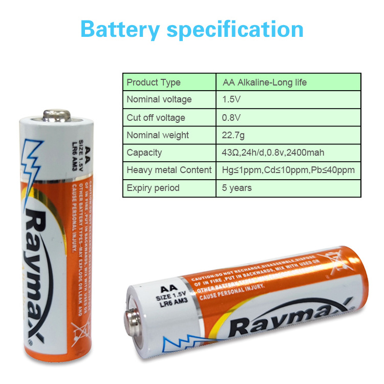 China High Quality 1.5V   LR6 AA   Raymax Long Life  Alkaline Batteries alcaline batteries for remote control