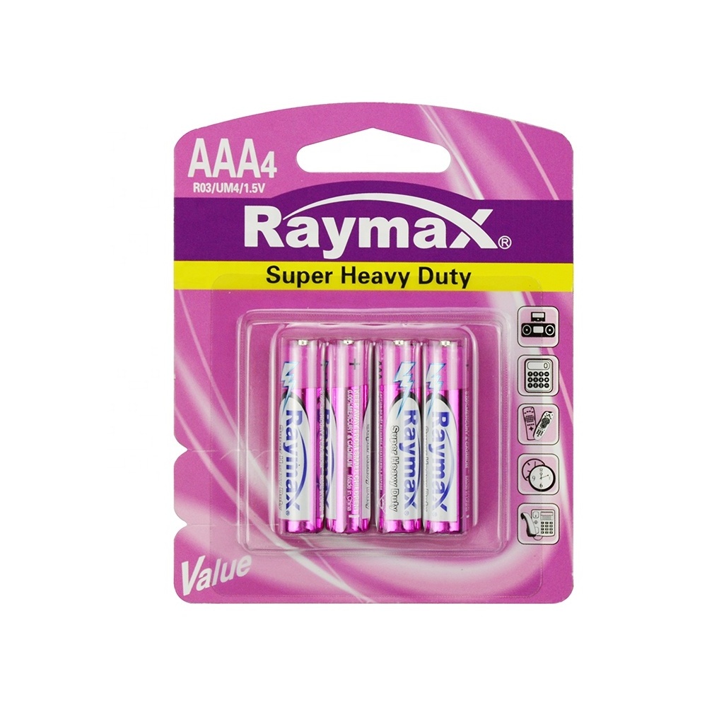 Raymax 1.5v R03P aluminum film jacket  AAA  um4 Zinc-Carbon Dry Battery wholesale For Flashlights