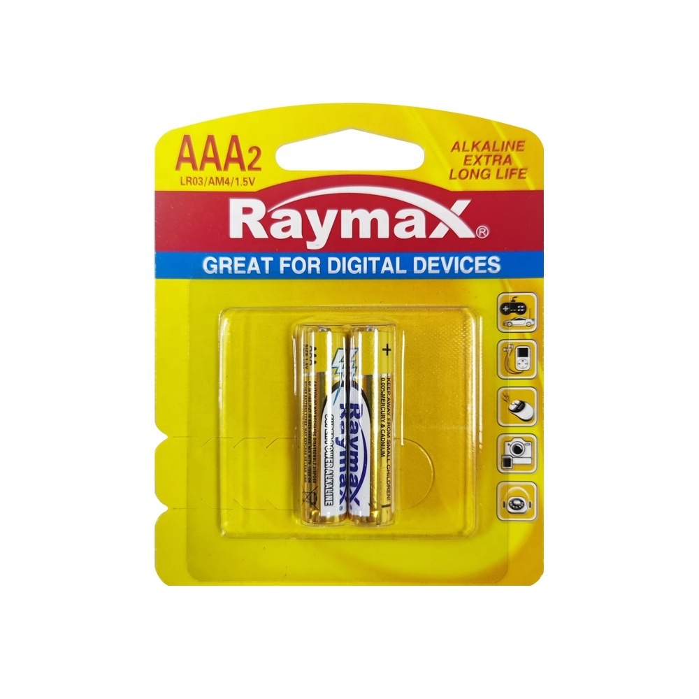 Raymax Factory Supply  Battery AAA LR03  2pc-pack 1.5v  super alkaline  aaa  batteries wholesale