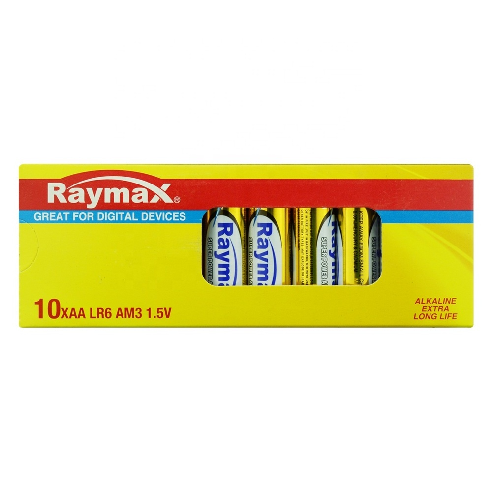 Raymax wholesale new 1.5v  LR6  AA 10 counts Paper Box  pila AA alkaline battery