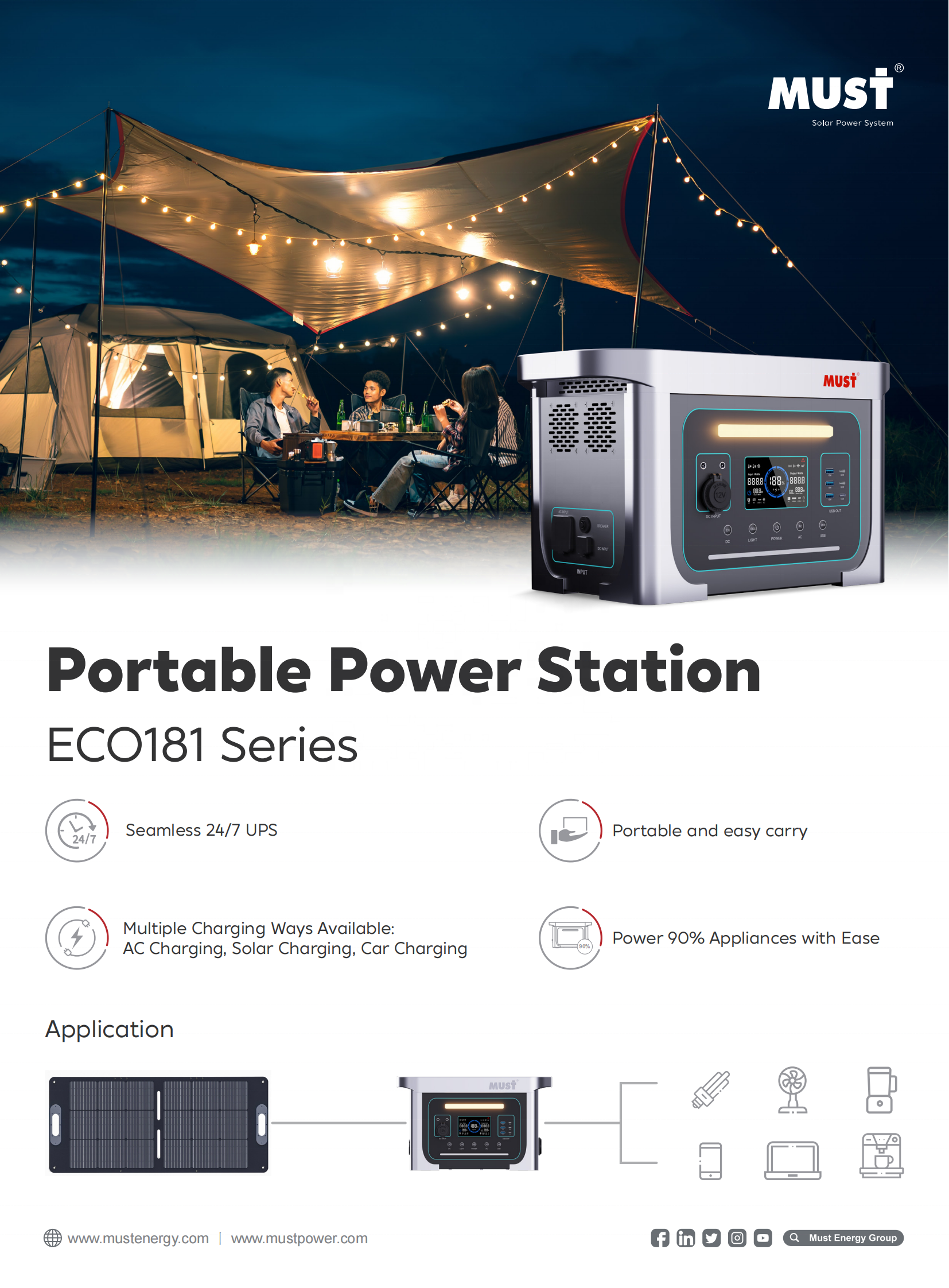 Portable Solar Power Station 5000W 3000W 2000W 1000W 600W 110V 120V 220V AC Output Home Generator With LiFePO4 Battery