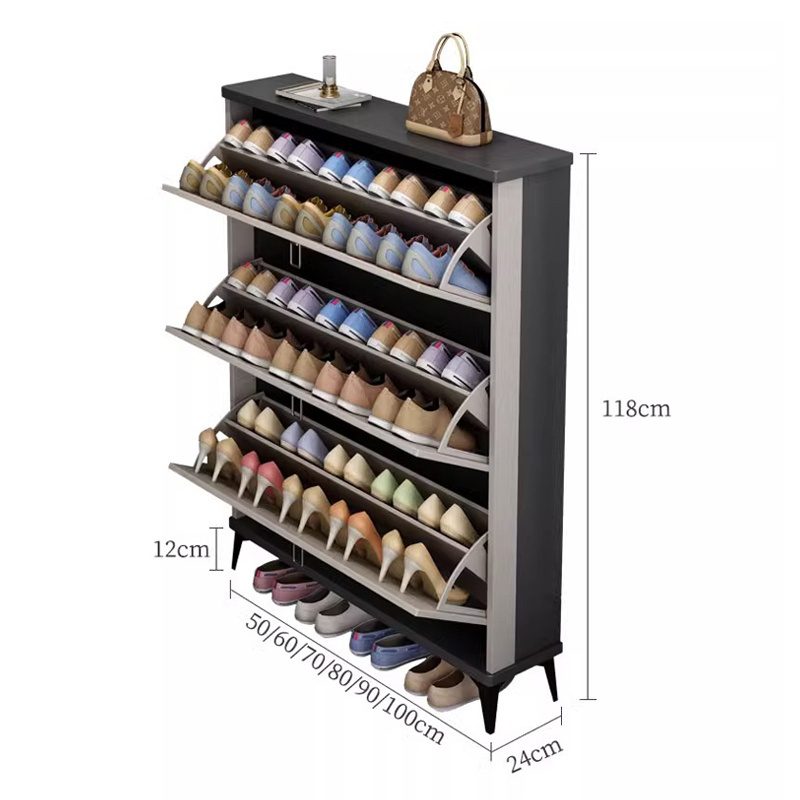 Hot selling thin shoes rack cabinet modern wooden home entrance Living Room Entryways furniture organizer storage tipping bucket