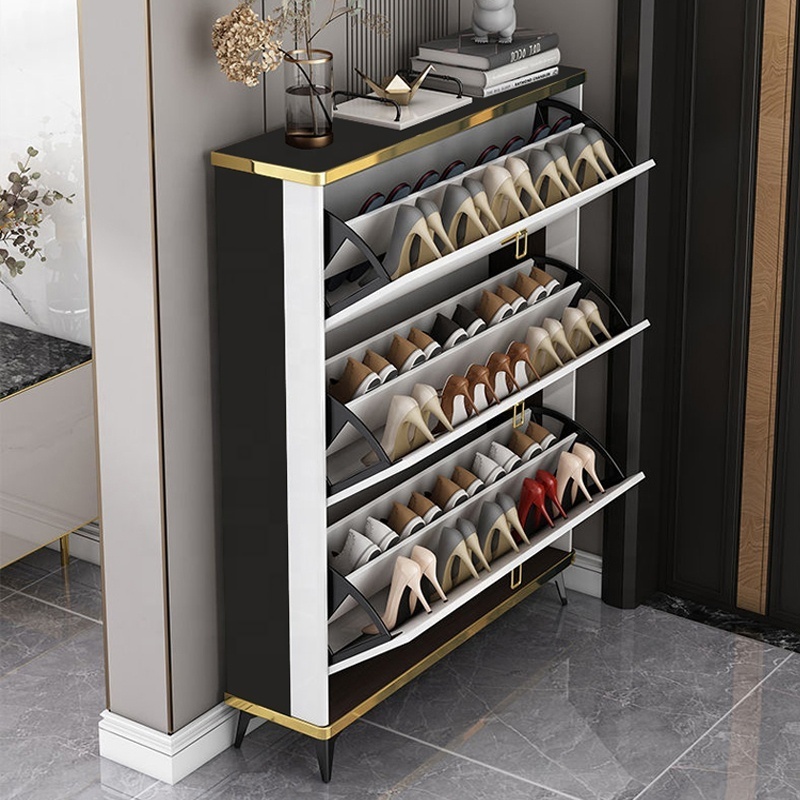 Ultra-thin tilting door Shoe cabinet rack Large capacity luxury entryway Entrance hall Simple modern wooden save space lockers