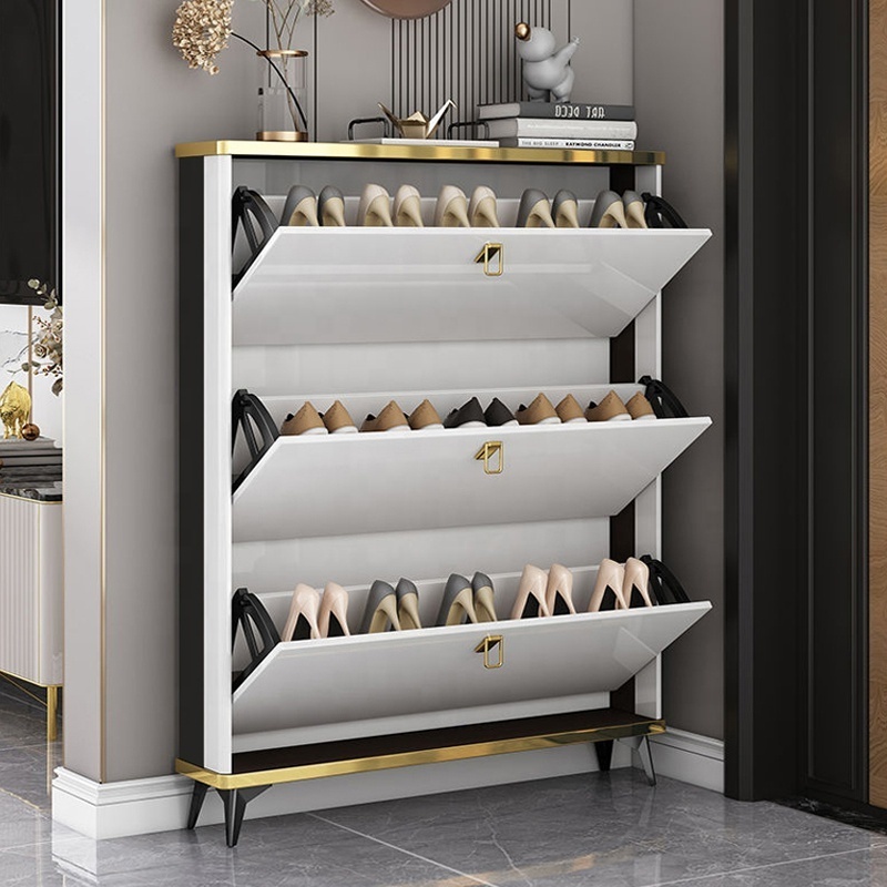 Ultra-thin tilting door Shoe cabinet rack Large capacity luxury entryway Entrance hall Simple modern wooden save space lockers