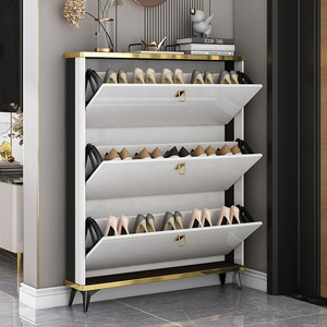 Fashion Ultra Thin 3 flip drawers Shoe Cabinet Hot Sell Home Entrance Luxury Wooden Entryway Slim  Tipping Bucket Shoe Rack