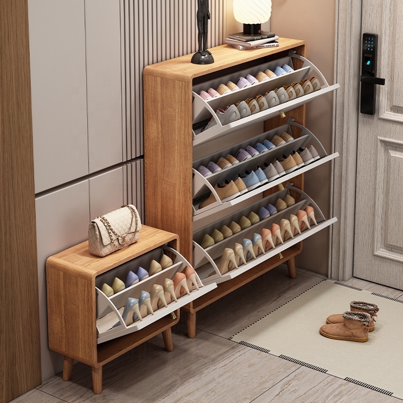 Modern Shoe Storage Cabinet Rack wooden With wood color Narrow Tipping bucket Shoe Cabinet Living Room Entryways