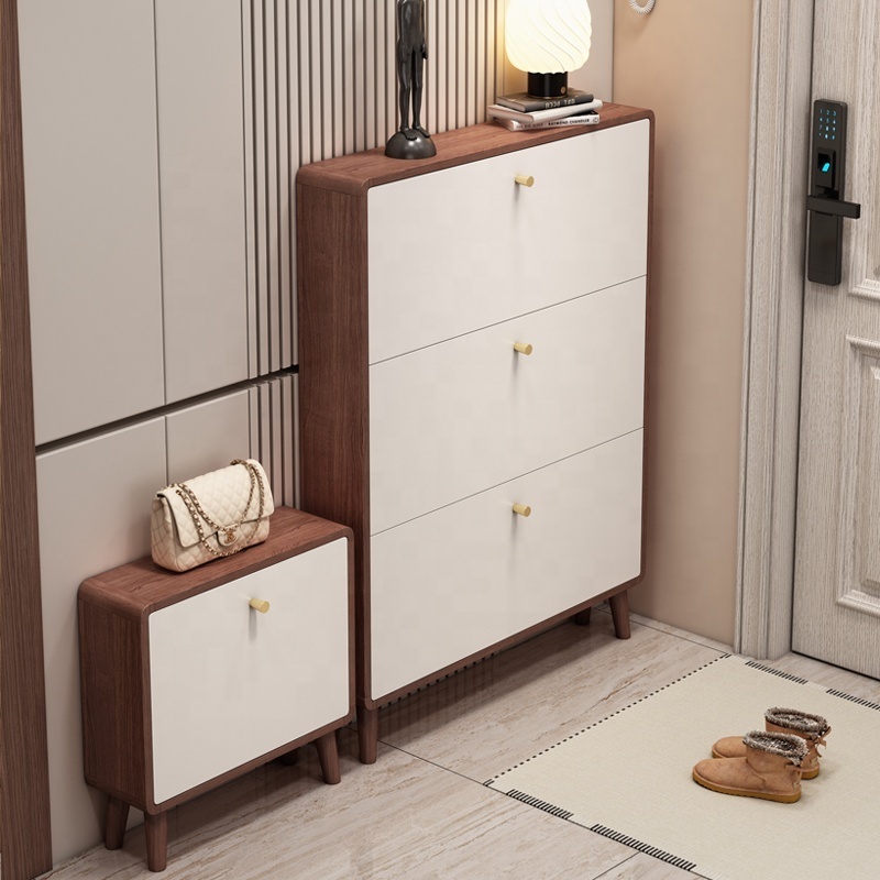 Modern Shoe Storage Cabinet Rack wooden With wood color Narrow Tipping bucket Shoe Cabinet Living Room Entryways