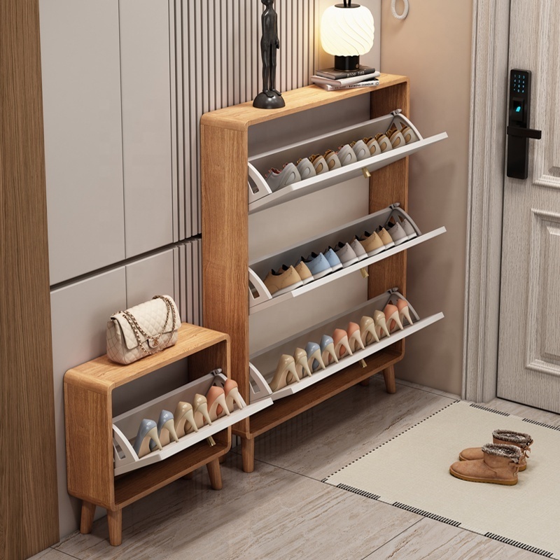 Modern Shoe Storage Cabinet Rack wooden With wood color Narrow Tipping bucket Shoe Cabinet Living Room Entryways