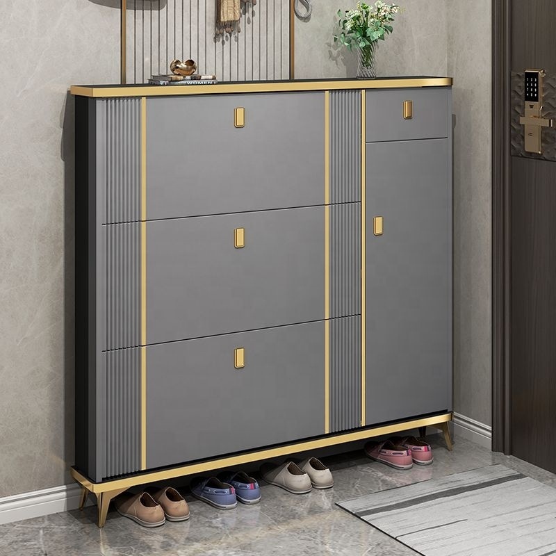 hot sale luxury modern wooden home entrance furniture cabinet Large capacity organizer tipping bucket thin shoes rack cabinet