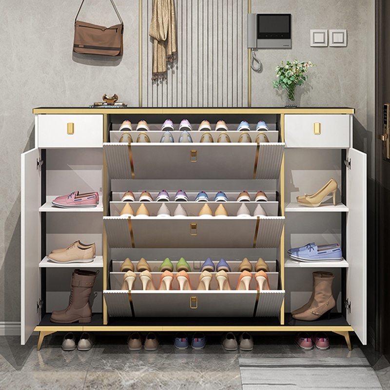 hot sale luxury modern wooden home entrance furniture cabinet Large capacity organizer tipping bucket thin shoes rack cabinet