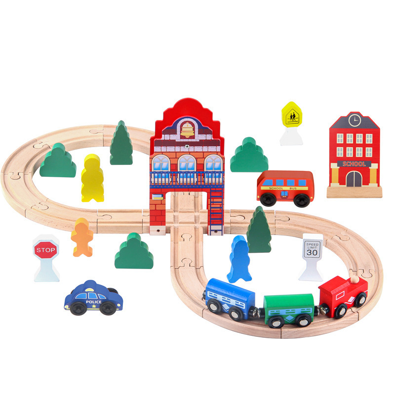 Wooden track train magnetic mini train assembly track children's puzzle assembly track train toy box