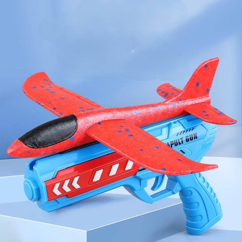 Children's Outdoor Toy Eva Foam Flying Gliding Plane with Lamp Pistol Ejection Aircraft Fly Airplane Launcher Gun Toy  for kids