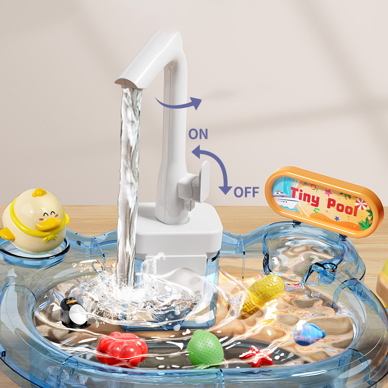 Electric Play Sink with Running Water, Kids Kitchen Sink & Fishing Play Set with Faucet, Play Sink Dishwasher Toy for Toddler