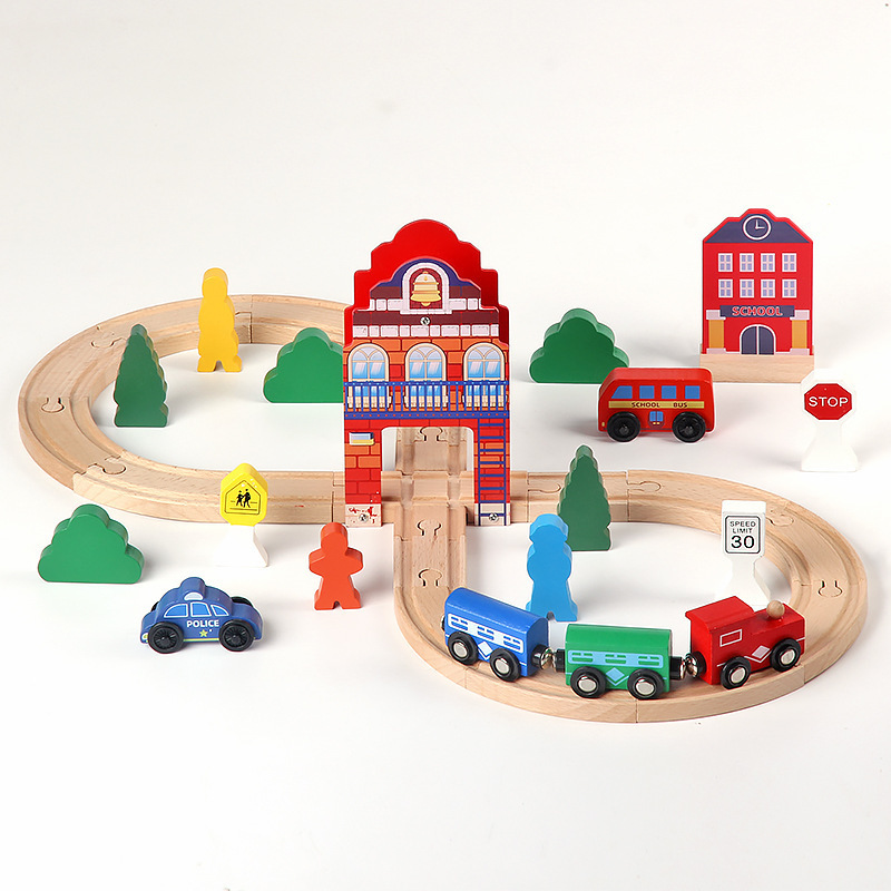 Wooden track train magnetic mini train assembly track children's puzzle assembly track train toy box