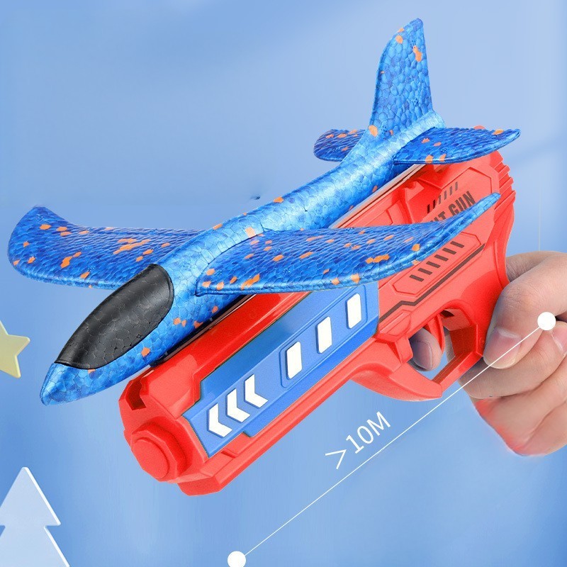 Children's Outdoor Toy Eva Foam Flying Gliding Plane with Lamp Pistol Ejection Aircraft Fly Airplane Launcher Gun Toy  for kids