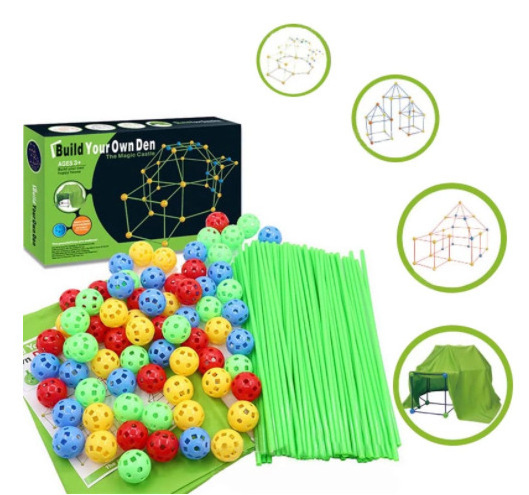 Kids DIY STEM Educational Play Game Toys Castles Tunnels Tent Polygon Ball Construction Glow Fort Building Kit