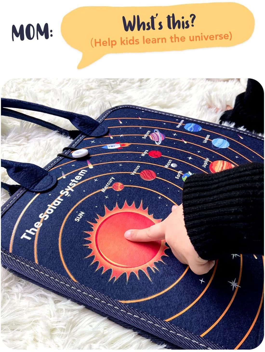 Kids Durable Solar System Clock Travel Sensory Activity Board Toddler Learn To Dress Basic Skills Felt Busy Board