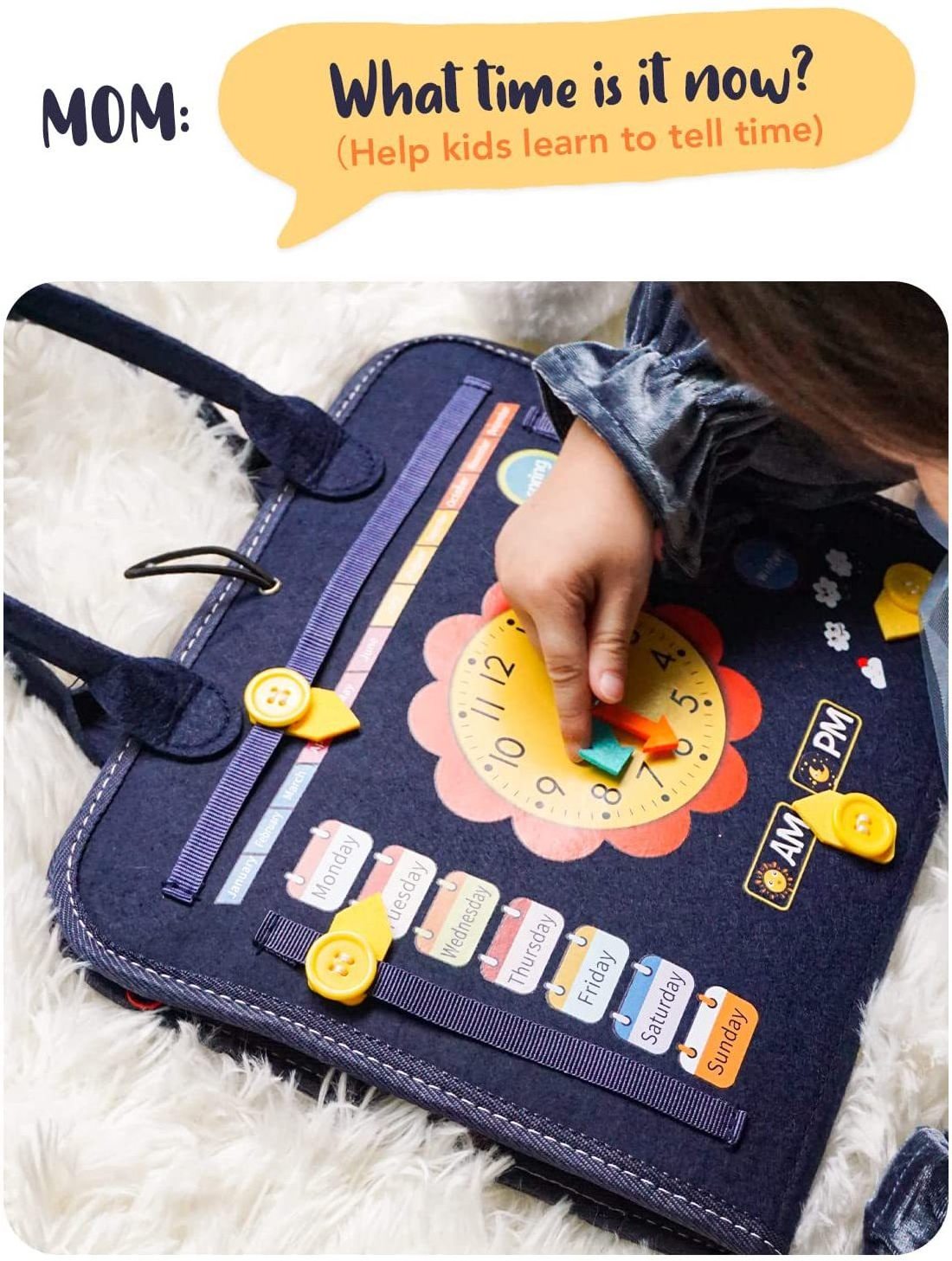 Kids Durable Solar System Clock Travel Sensory Activity Board Toddler Learn To Dress Basic Skills Felt Busy Board