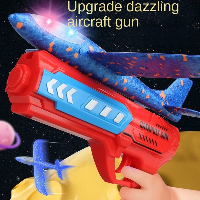 Children's Outdoor Toy Eva Foam Flying Gliding Plane with Lamp Pistol Ejection Aircraft Fly Airplane Launcher Gun Toy  for kids