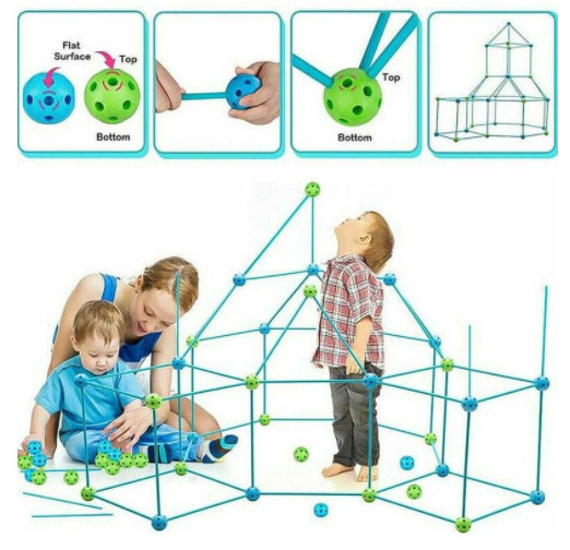 Kids DIY STEM Educational Play Game Toys Castles Tunnels Tent Polygon Ball Construction Glow Fort Building Kit