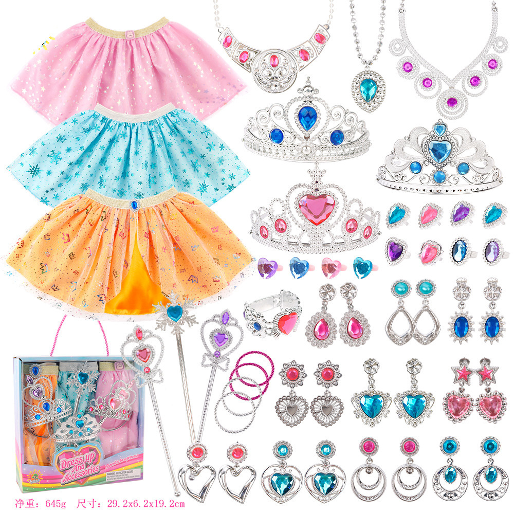 Children's little angel show dress up pretty skirt Angel stick Princess crystal shoes Crown Princess jewelry set toy