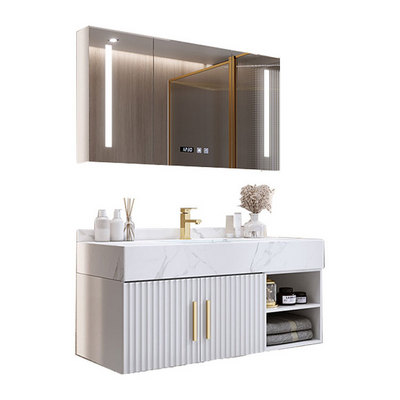 2021 Hot Sale solid  wood bathroom Cabinet Bathroom Vanity With LED Mirror And Ceramic Basin Whole sales vanity basin cabinet