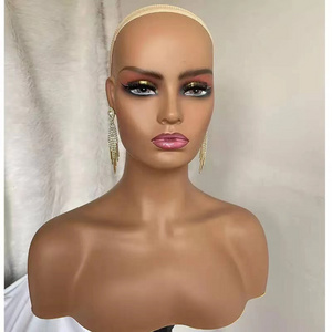 Hot Sale pvc mannequin for jewelry wig display Makeup Face Realistic Female mannequin head with shoulders mannequin head