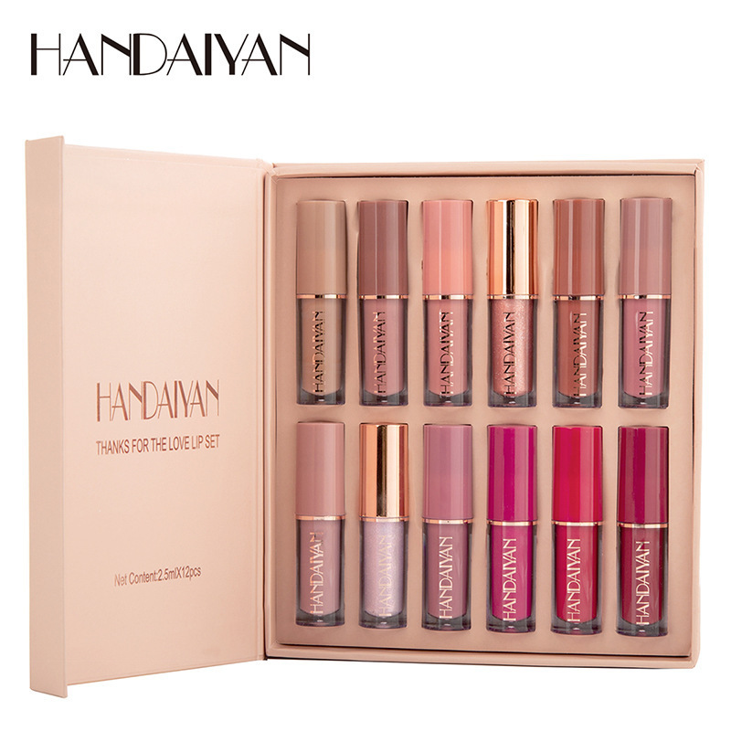 HANDAIYAN 12PC/Set Matte Velvet Lip Gloss Waterproof Long-lasting Liquid Lipstick Cosmetic Beauty Keep 24 Hours Makeup