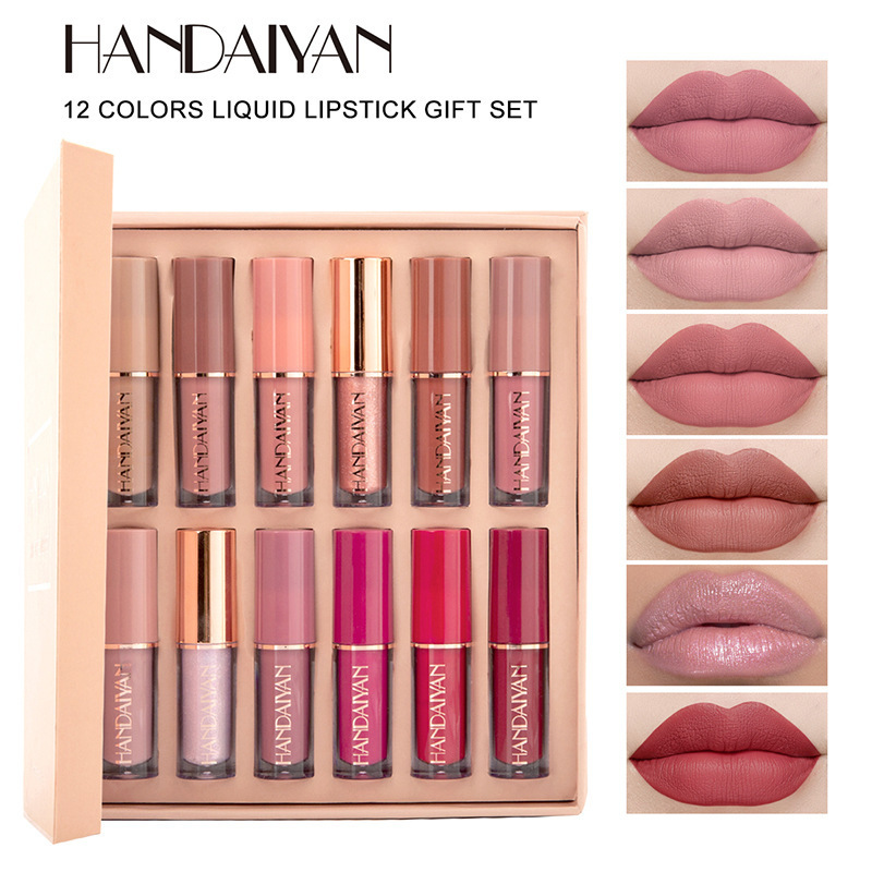 HANDAIYAN 12PC/Set Matte Velvet Lip Gloss Waterproof Long-lasting Liquid Lipstick Cosmetic Beauty Keep 24 Hours Makeup