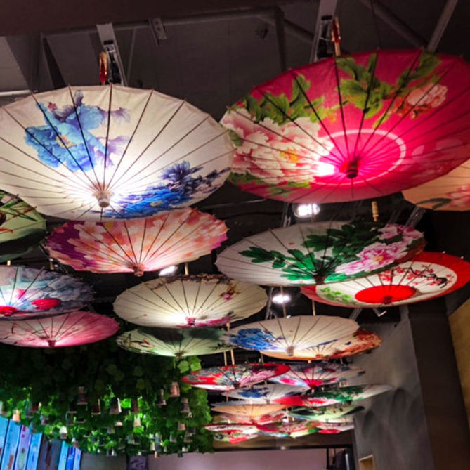 New Style Hot Selling Japanese Umbrella Ceiling Decoration Craft Paper Parasols Bamboo Handle Umbrella For Classical Dance