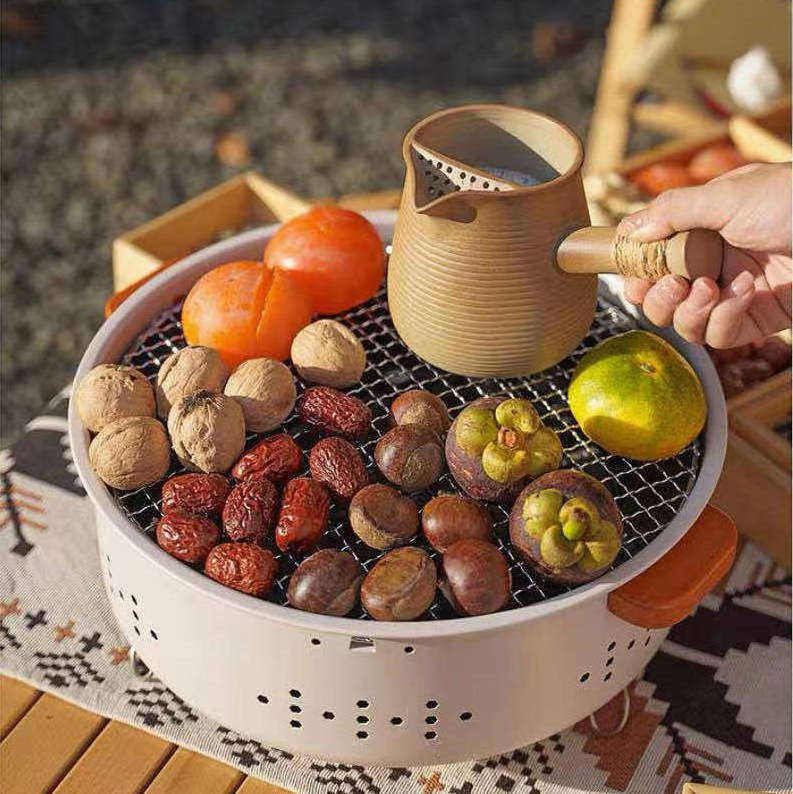 Home Courtyard Oven Indoor Tea Cooking Charcoal Fire Round Barbecue Oven Outdoor Carbon Fire Grill Patio Brazier Grill