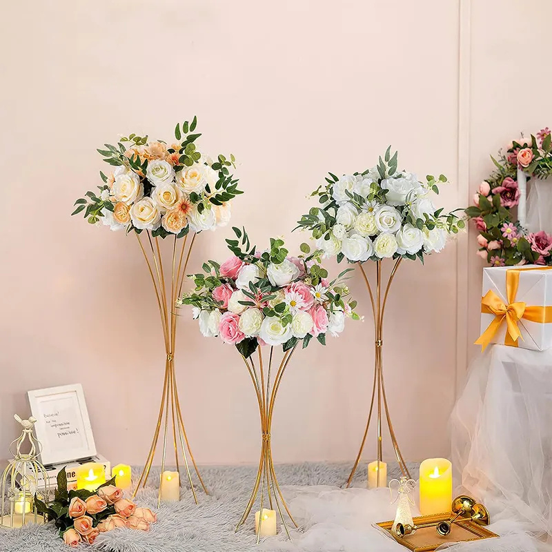 Wholesale Gold Metal Flower Centerpieces for Wedding Tables, Geometric Floral Centerpiece Stand for Tabletop Event Party