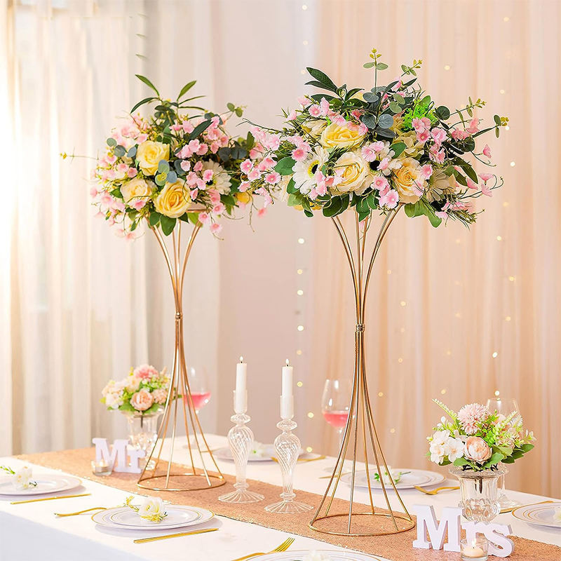 Wholesale Gold Metal Flower Centerpieces for Wedding Tables, Geometric Floral Centerpiece Stand for Tabletop Event Party