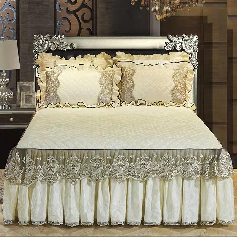 Sunwin Textile Wholesale Lace Crystal Velvet Bed Skirt Bed Cover Bedspread Bedding Set