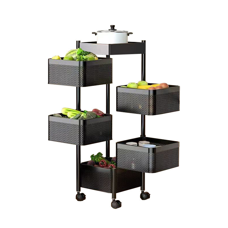 360 Rotating Storage Baskets Rack Metal Basket Kitchen Organizer Storage Shelf Cube Fruit Vegetable Organizer Trolley Cart