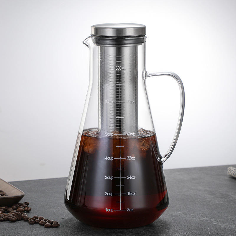 Hand made hot selling wholesale price 1600ml coffee pots glass with infuser hot selling borosilicate glass coffee pot