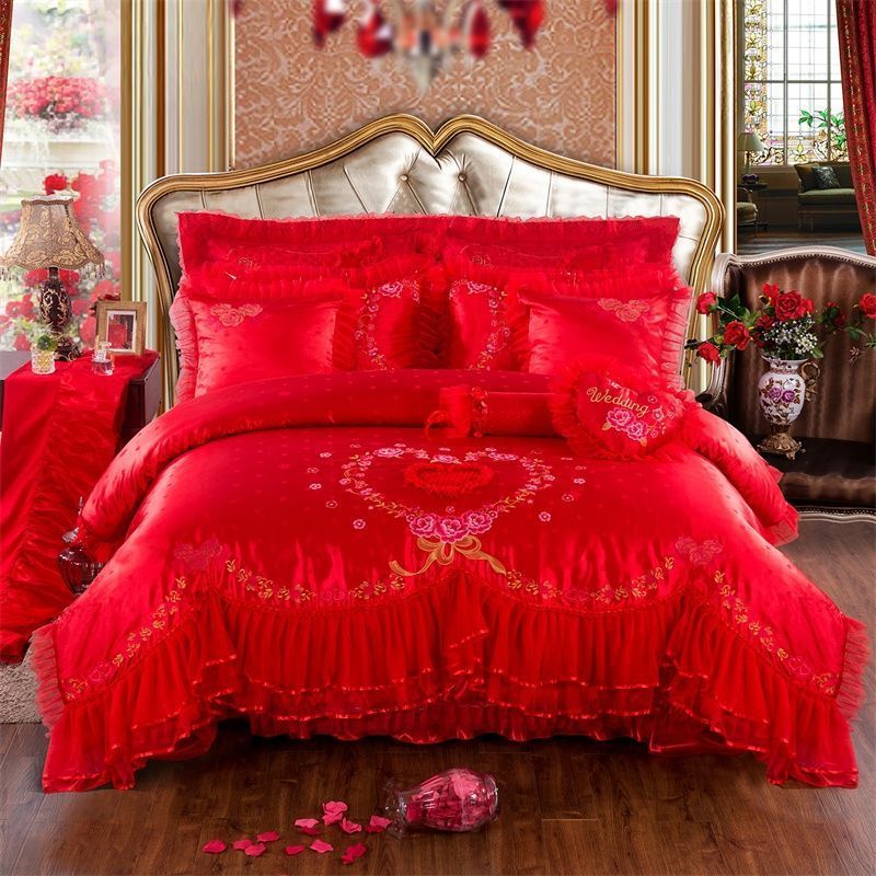 Hot sale Home wedding Embroidery Polyester Blend Lace Set Bedspread Bedding Set