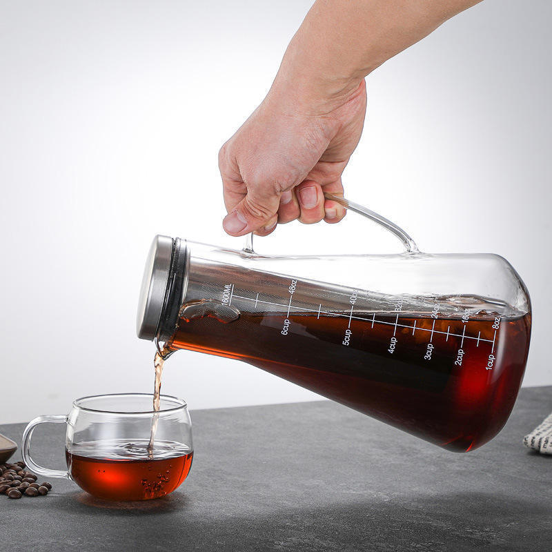 Hand made hot selling wholesale price 1600ml coffee pots glass with infuser hot selling borosilicate glass coffee pot