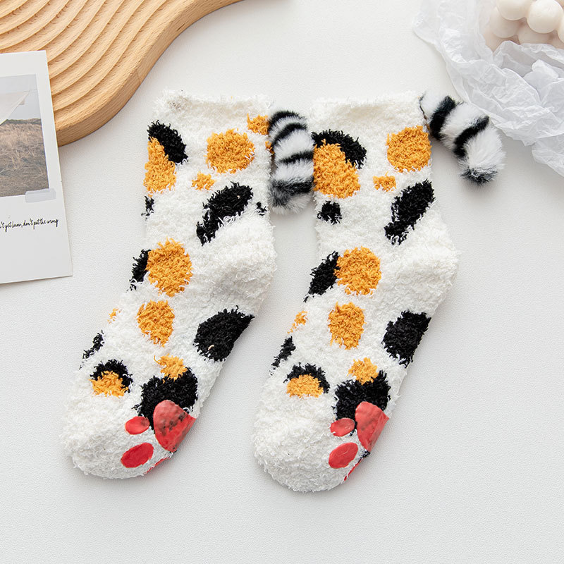 Plush coral velvet leopard print non-falling wool floor socks Non-slip home sleeping thickened Wholesale socks