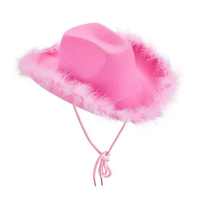 New Pink Western Style Cowgirl Hats For Women Girl Rolled Wedding Fedora Cap Feather Edge Cowboy Hat