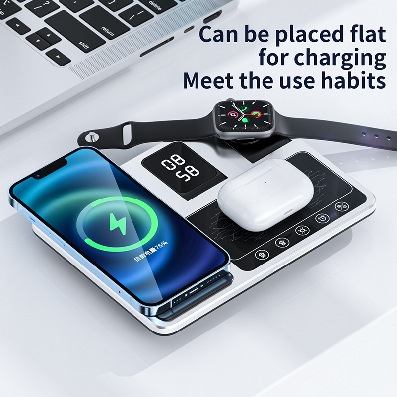 3in 1 wireless charger custom logo wireless station phone charger small wireless charger with led lamp and clock