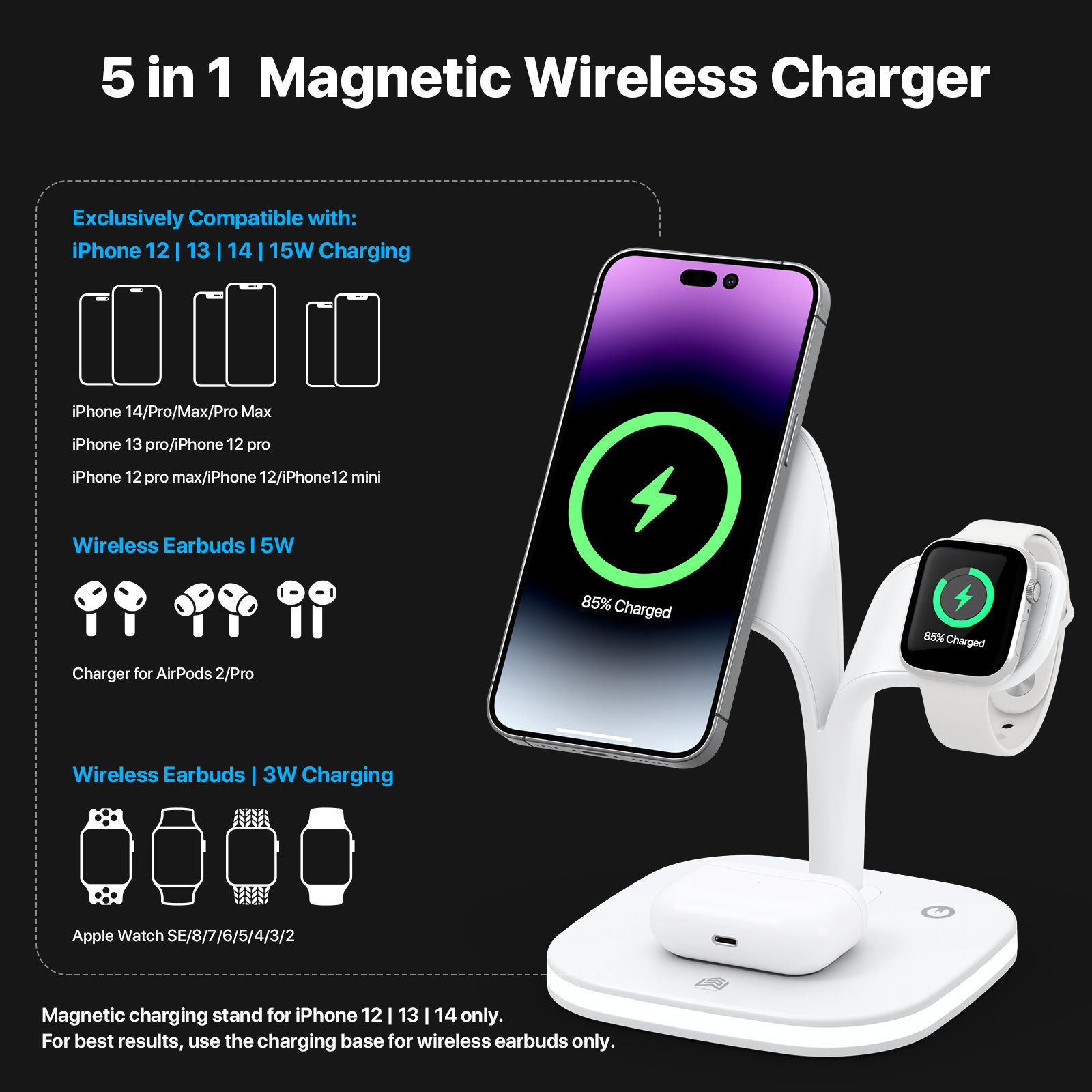 3 in 1 portable wireless charger 2 in 1 wireless charger fast charging phone holder rohs wireless charger with led lamp UD22