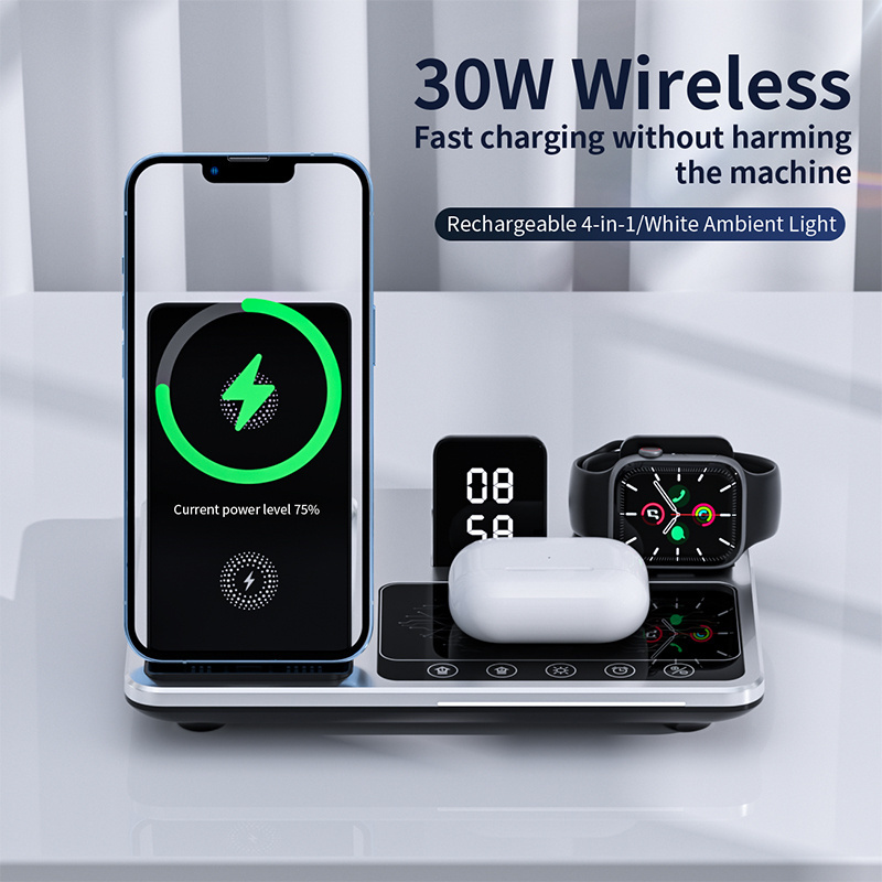 3in 1 wireless charger custom logo wireless station phone charger small wireless charger with led lamp and clock