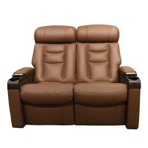 luxury leather Double people cinema sofa movie theater seating with cup holder