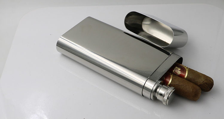 Durable 304 Stainless Steel Cigar Humidor Tube 2oz Flask Cigar Accessories