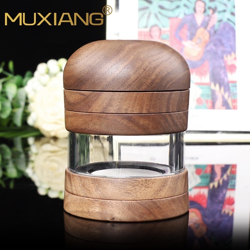 2022 New Design Two In One Herb Grinder Stash Jar 65mm Black Walnut Wooden Tobacco Crusher